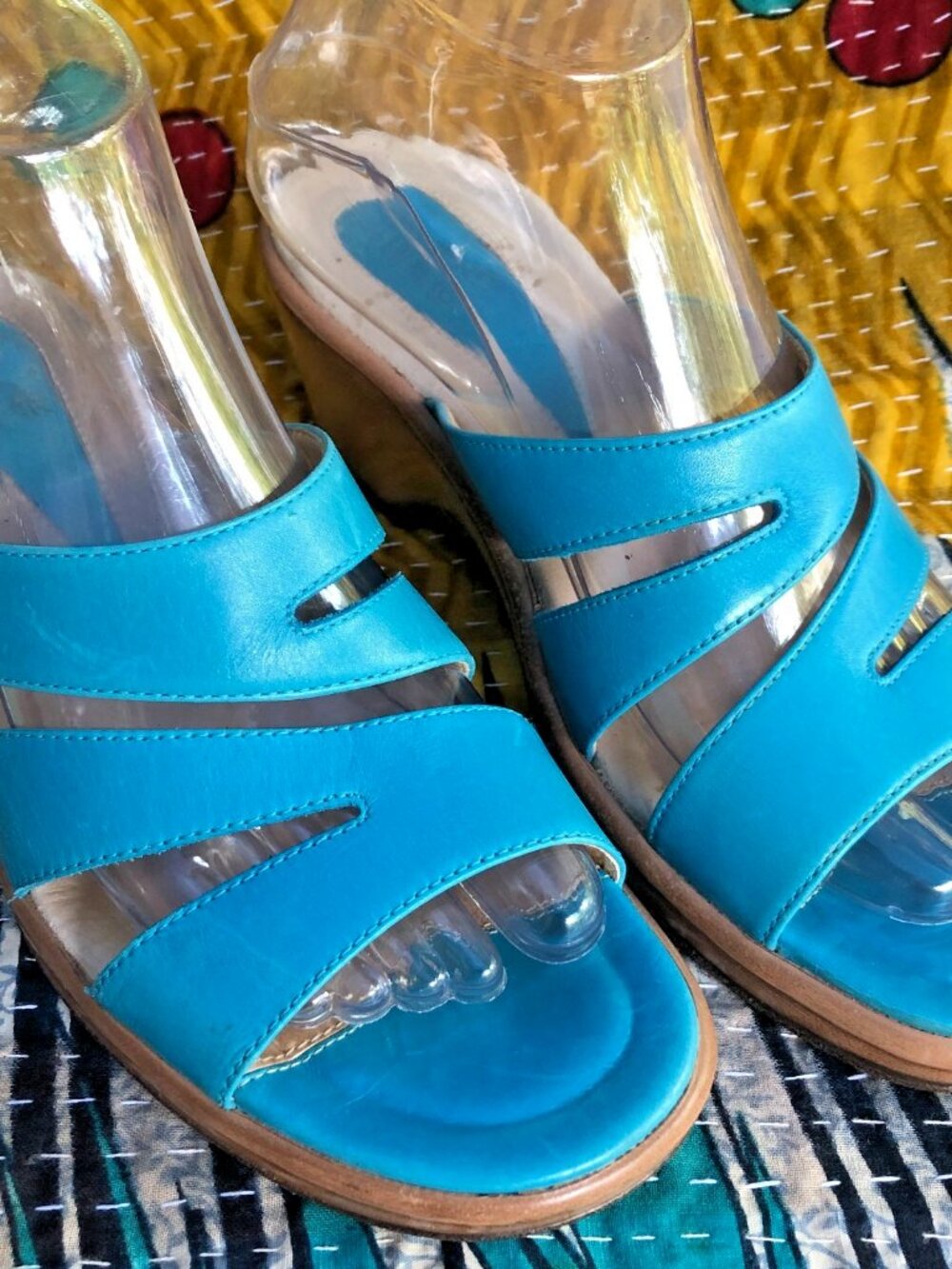 Dansko Avril Sandals Turquoise Eu 38 Slide Leather Slip On Wedge open toe